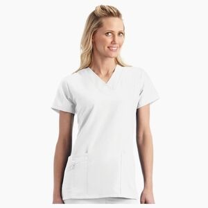 Jockey Women’s White Short-Sleeve V-Neck Scrub Top & Pant Set Sz Medium